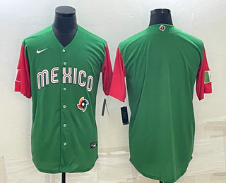 Men%27s Mexico Baseball Blank 2023 Green World With Patch Classic Stitched Jersey